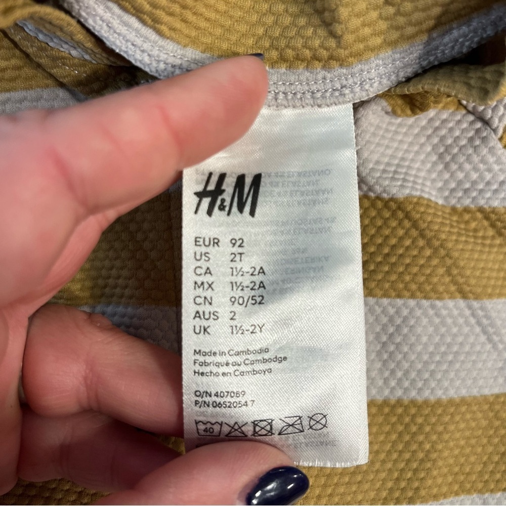 H&M Kids Swim Swimsuit Rashguard - Gold and White Stripes - Picture 2 of 3